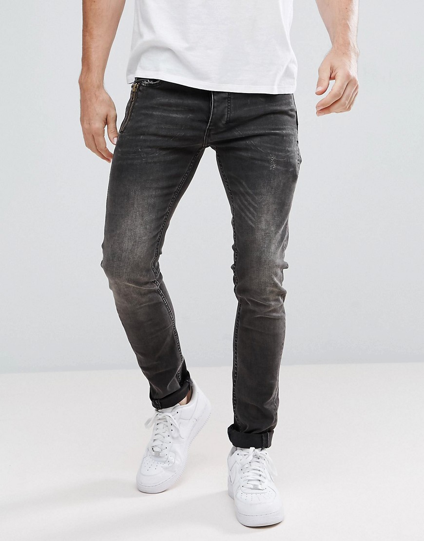 Religion Jeans In Skinny Fit With Stretch And Zip Pockets - Washed black