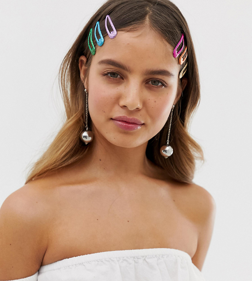 DesignB London rainbow glitter hair clips 10 pack