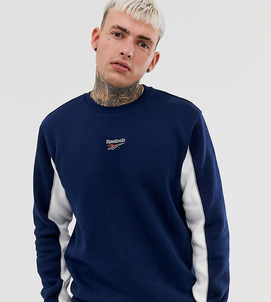 Reebok sweatshirt with central logo and panels in navy Exclusive to Asos