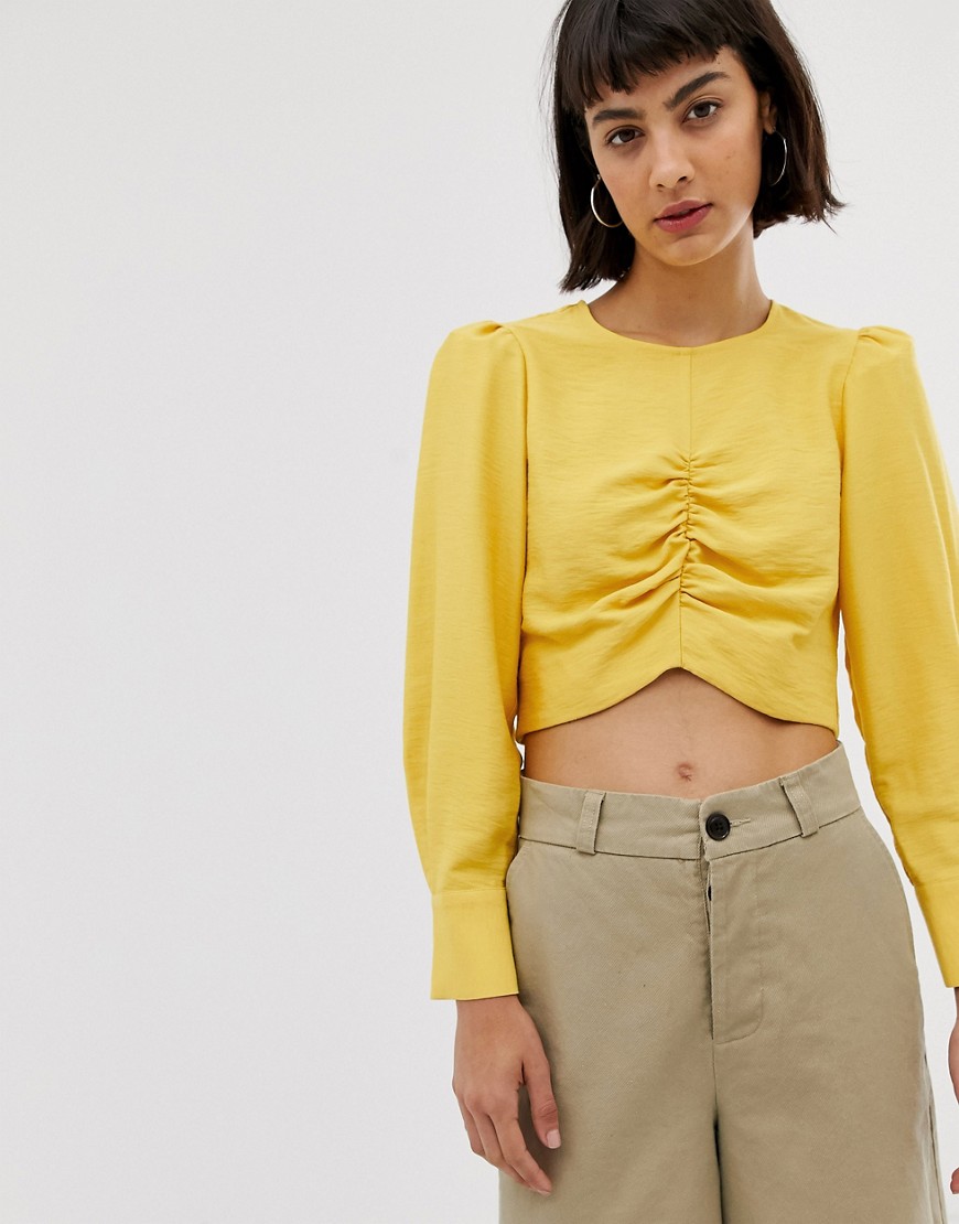 ASOS WHITE long sleeve ruched crop top