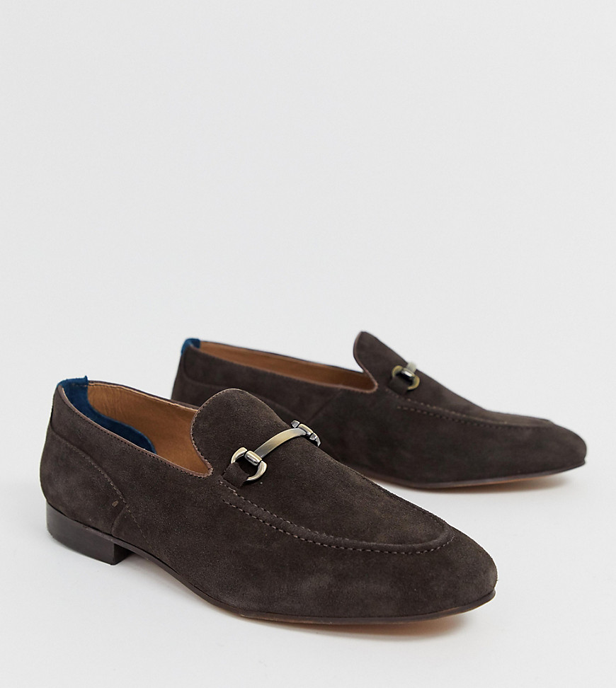 H by Hudson Wide Fit Banchory bar loafers in brown suede