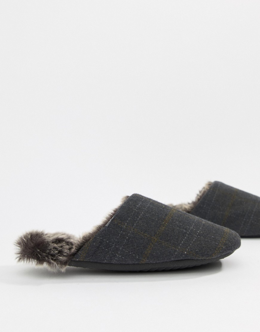 Totes check slip on slipper in grey