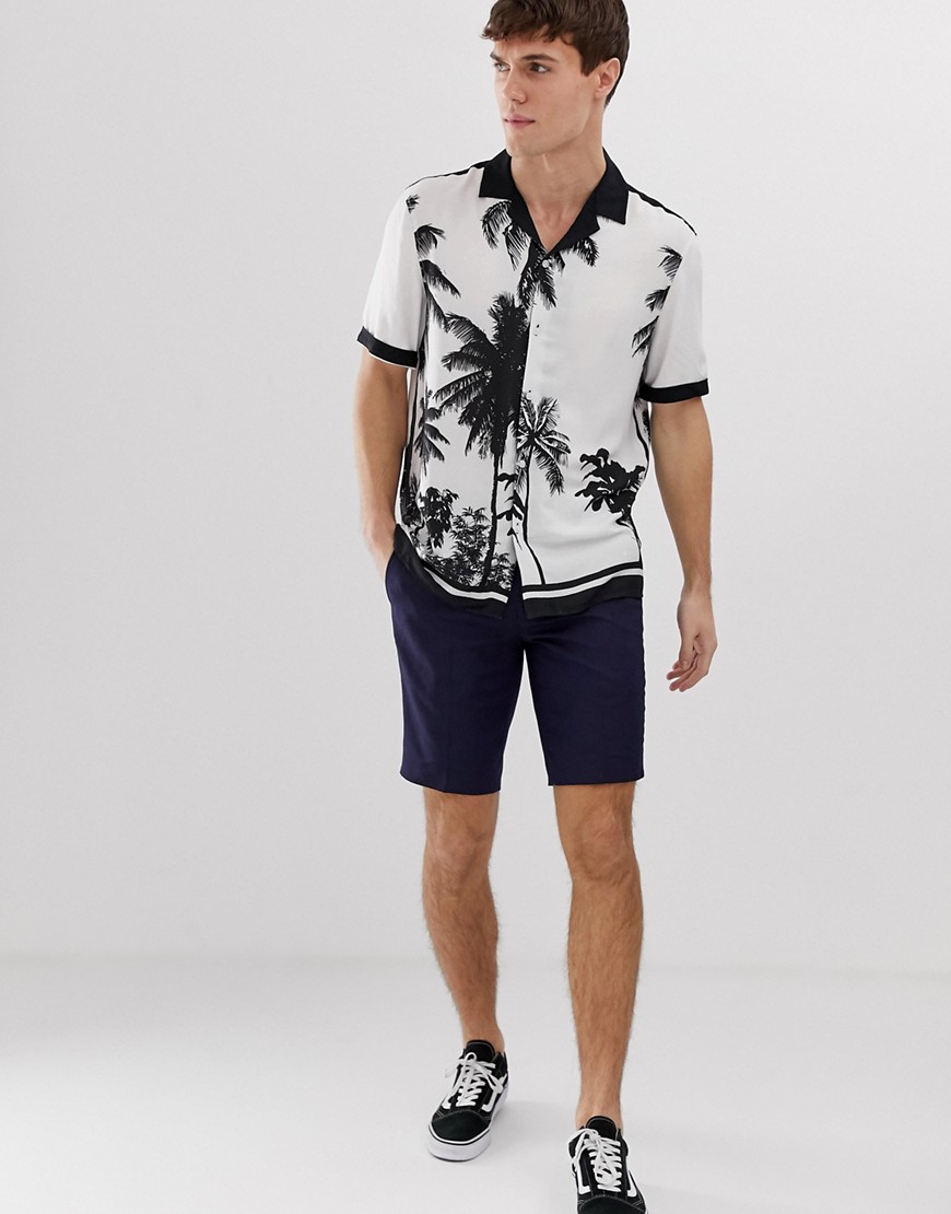 Burton Menswear revere shirt with palm print border in black