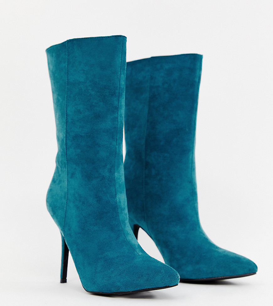 PrettyLittleThing faux suede high heeled ankle boot in teal