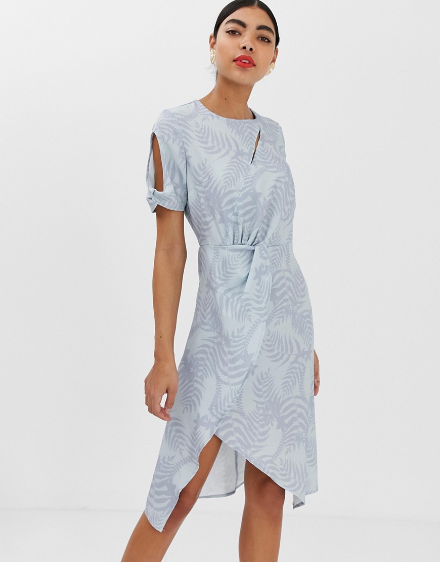 Unique21 jacquard print twist midi wrap dress