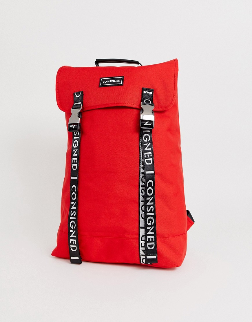 Consigned belt backpack in red with taping