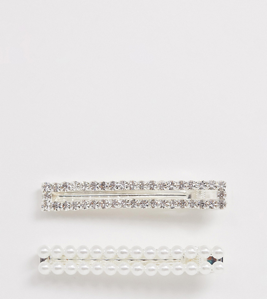 True Decadence pearl and rhinestone rectangle hair clips