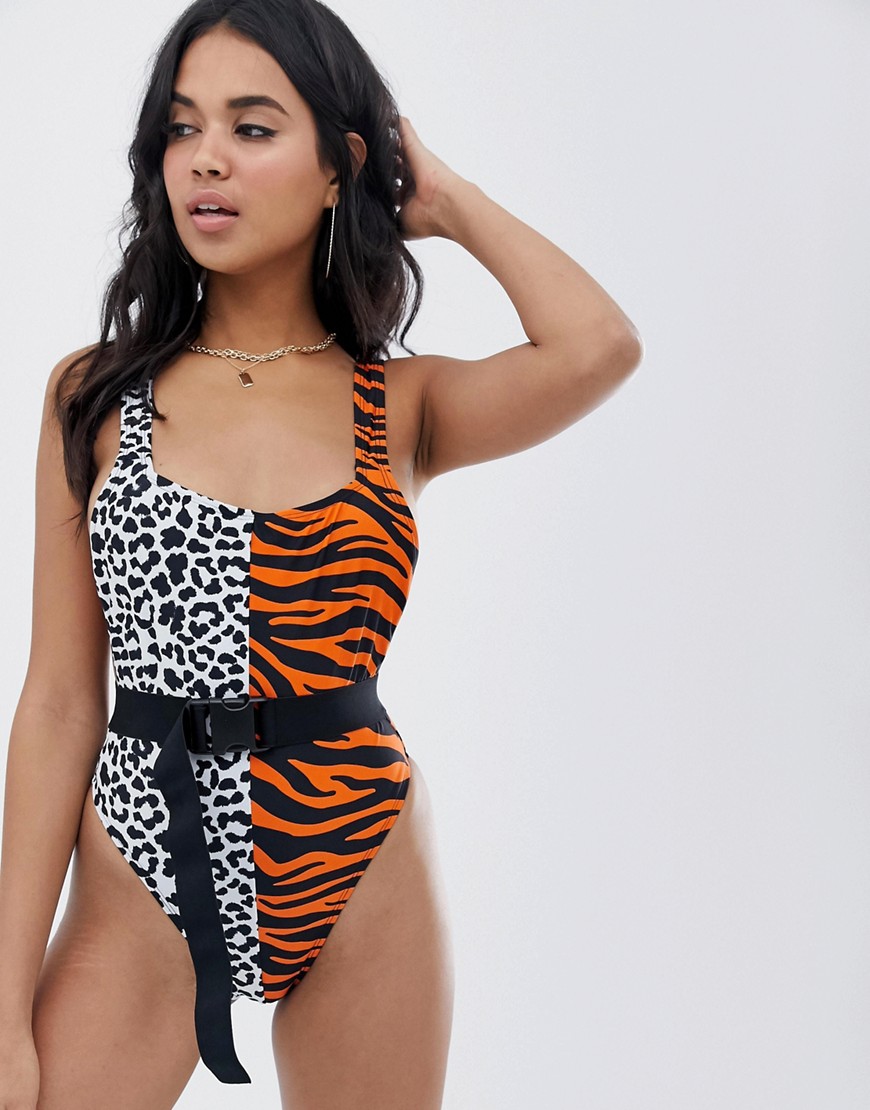 Jaded London belted swimsuit in animal clash