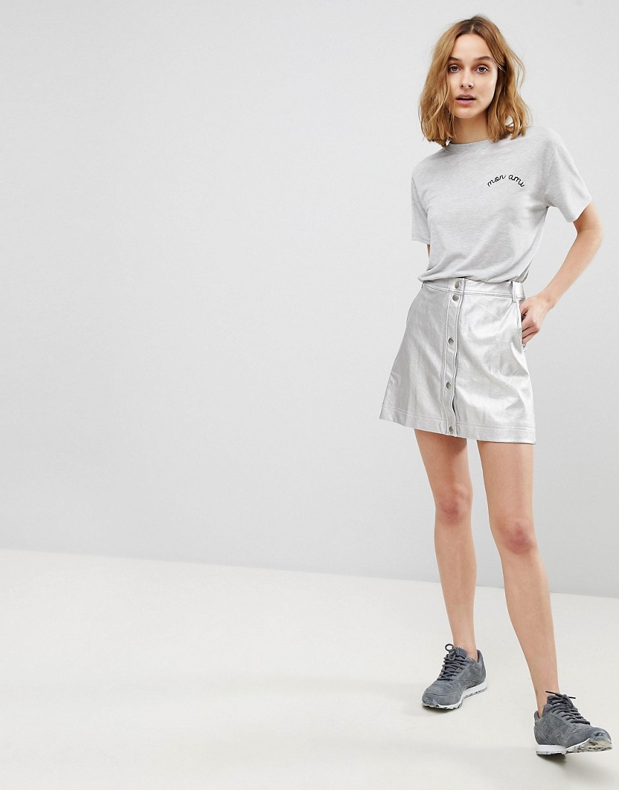Resume Ava Metallic Leather Look Skirt - Silver