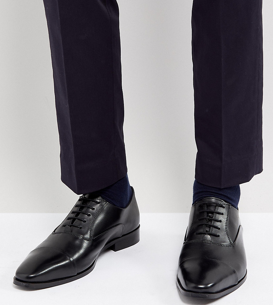 Dune Wide Fit Toe Cap Derby Shoes In Black Leather - Black
