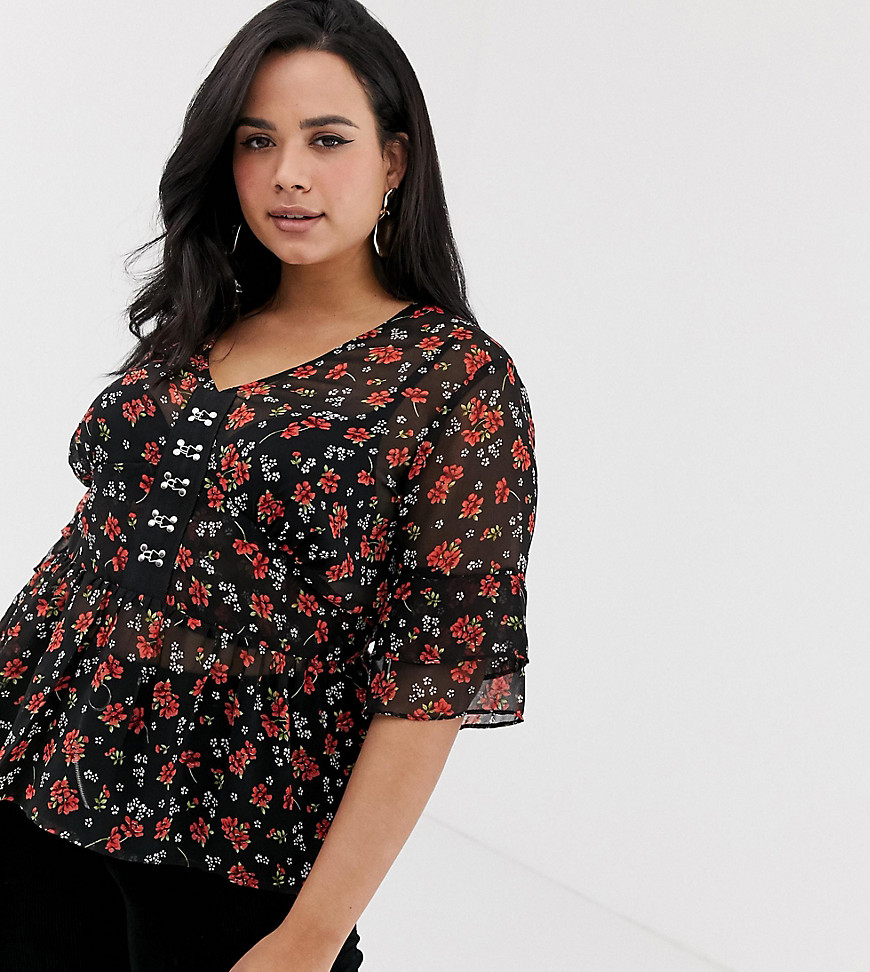 Influence Plus hook and eye blouse in floral print