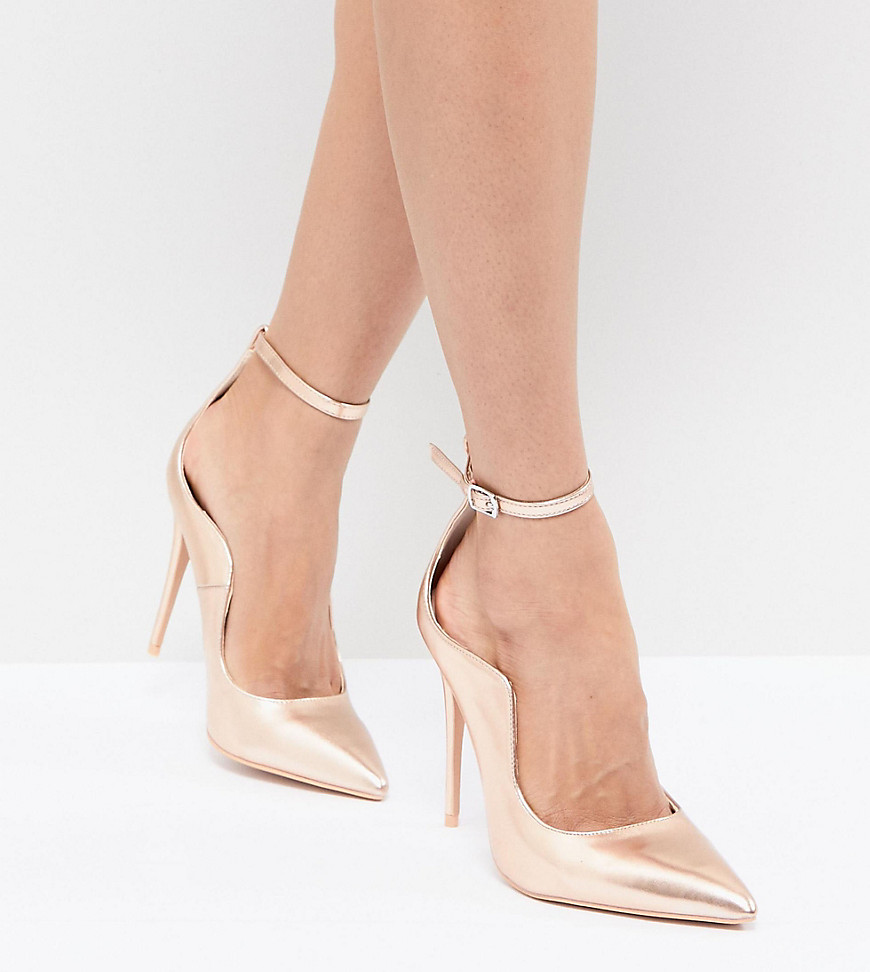 Lost Ink Rose Gold Ankle Strap Court Shoes