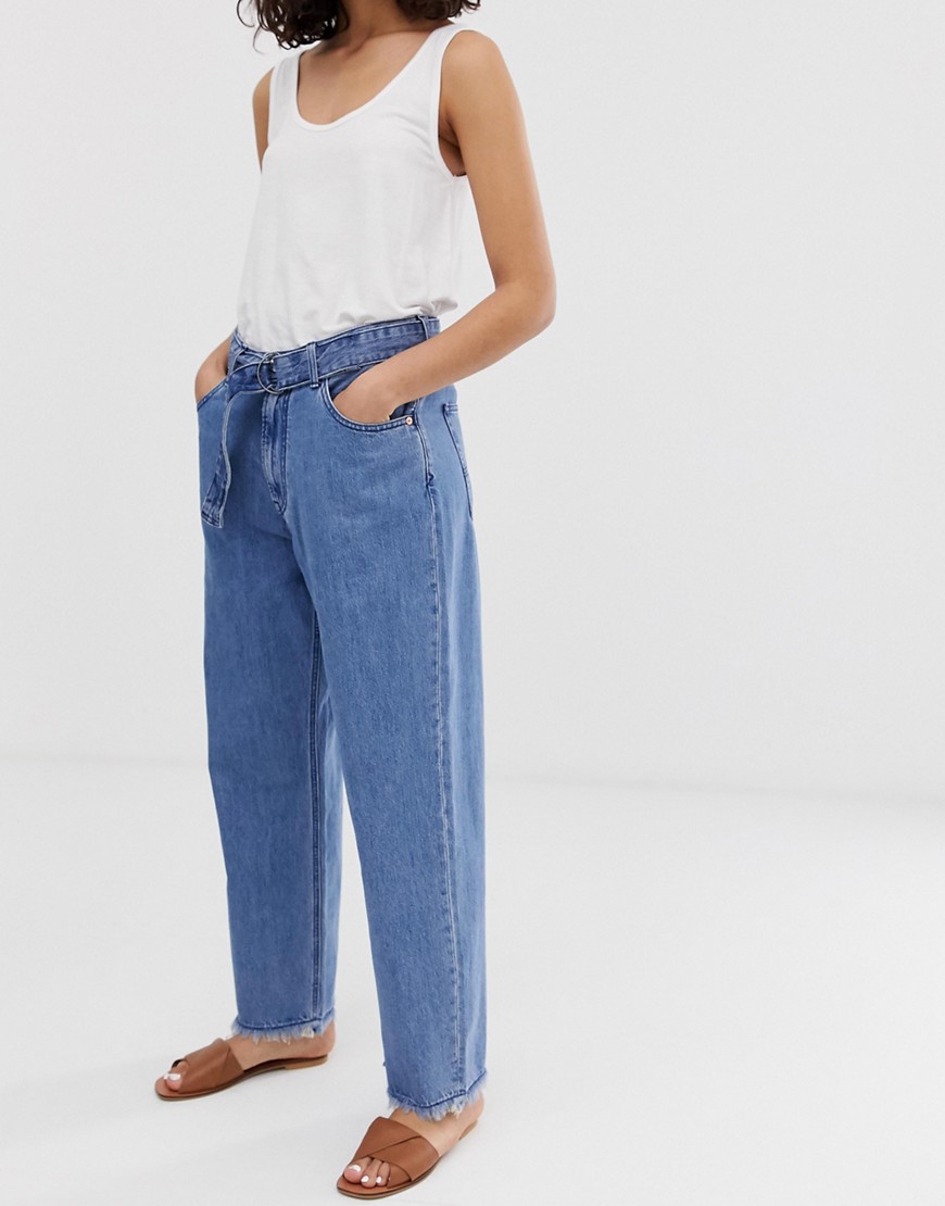 Kings Of Indigo organic cotton alice high rise loose fit jean with belted waist