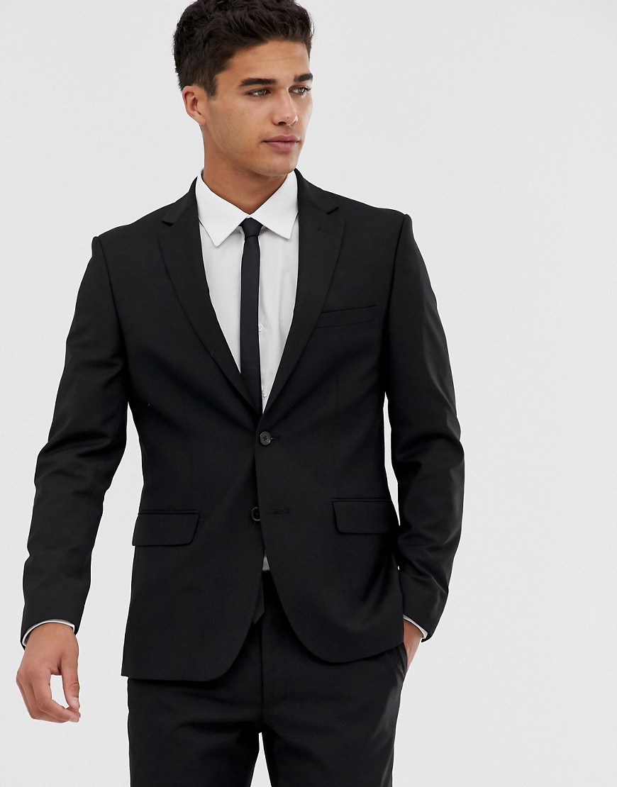 Moss London skinny fit suit jacket in black with stretch