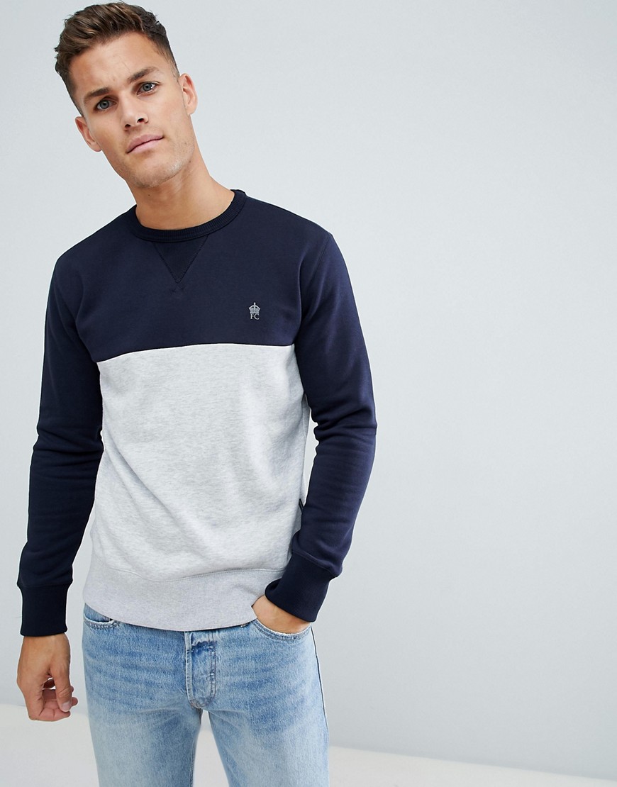 French Connection Contrast Colour Block Sweat - Marine/ light gre m