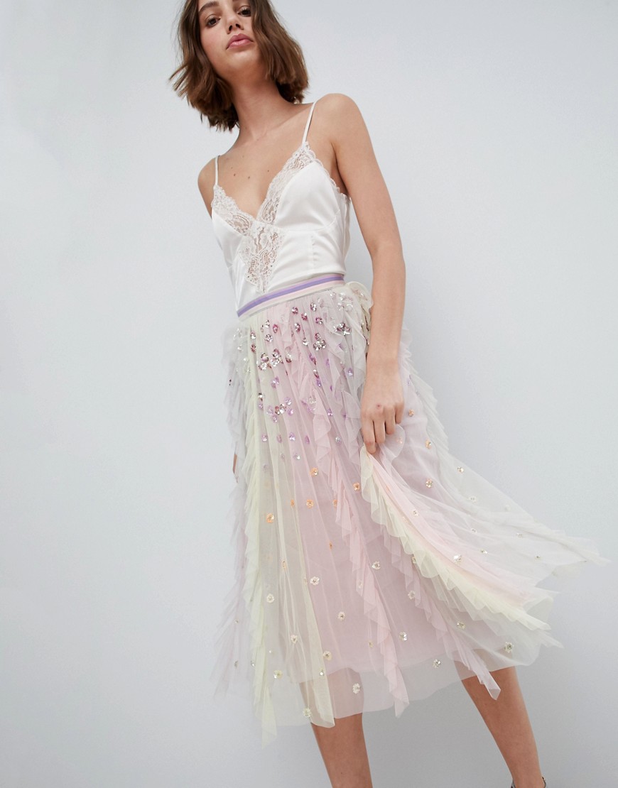 Needle & Thread Rainbow Midi Skirt With Embellishment - Rainbow