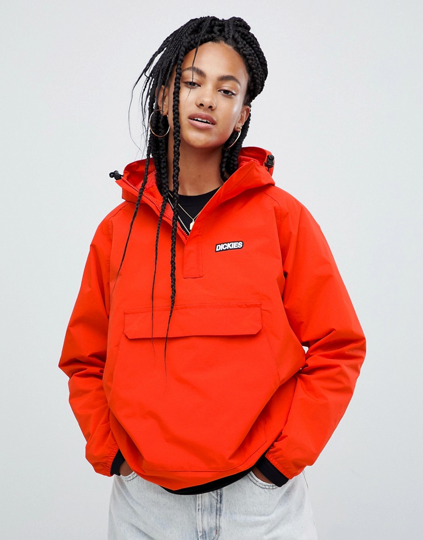 Dickies overhead hooded jacket with half zip front pocket - Orange