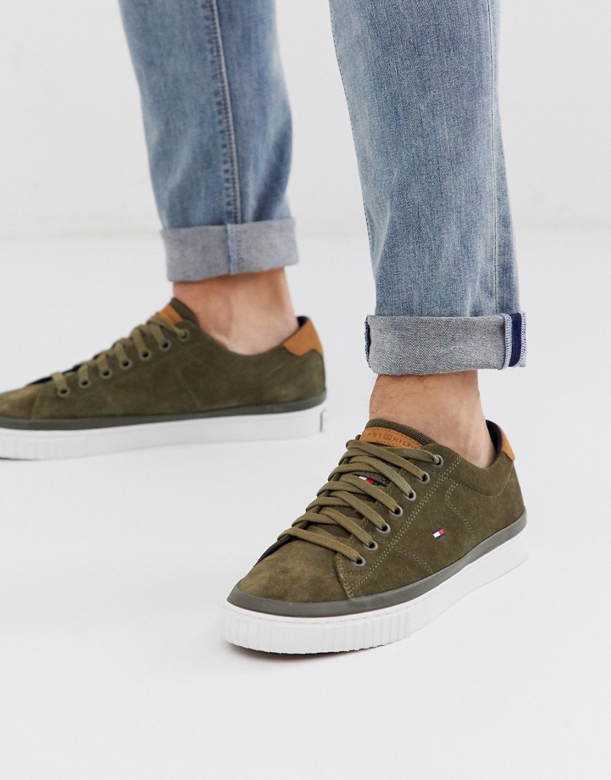 Tommy Hilfiger canvas suede plimsol in green with flag logo
