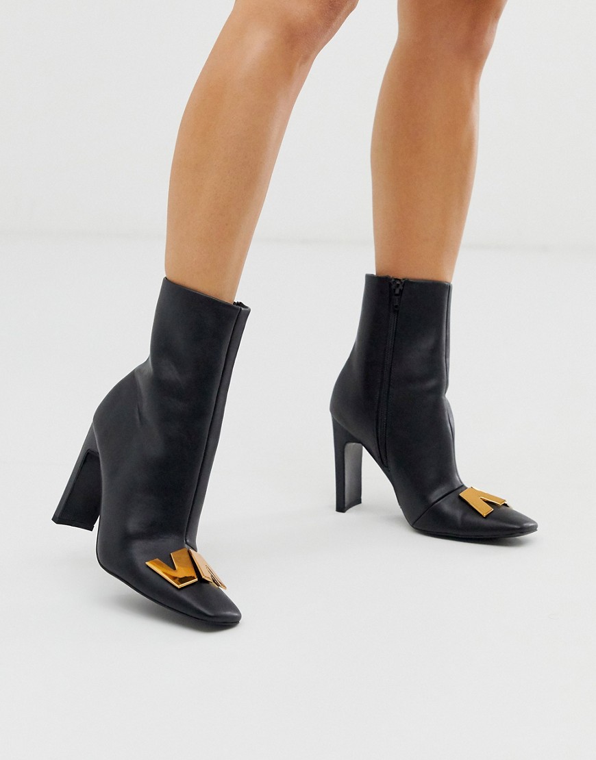 ASOS DESIGN Ellis metal trim ankle boots in black