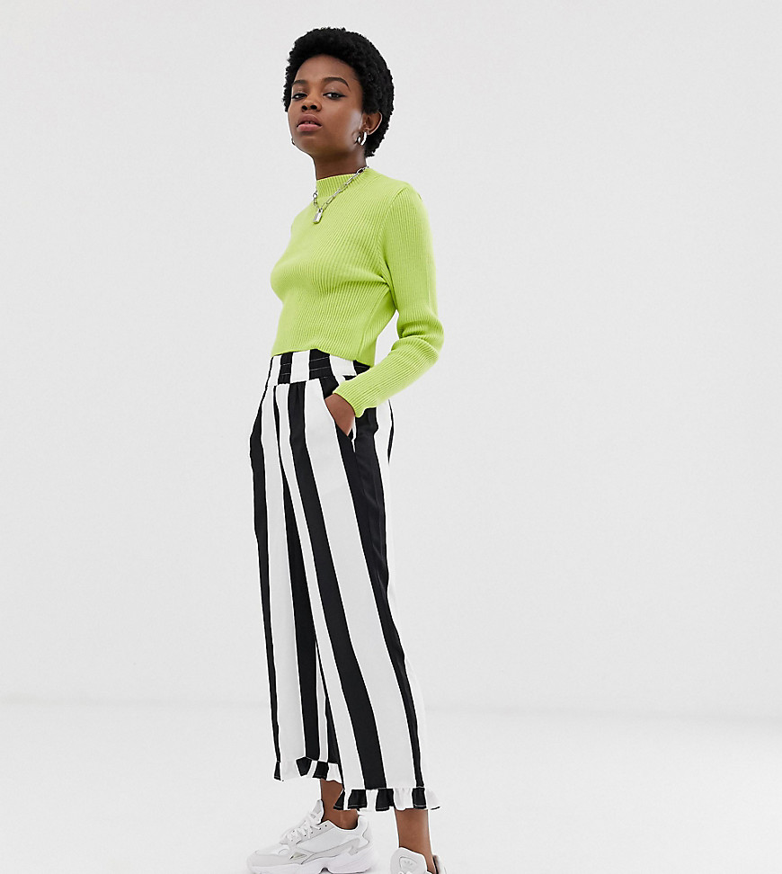 COLLUSION Petite bold stripe trouser with ruffle hem