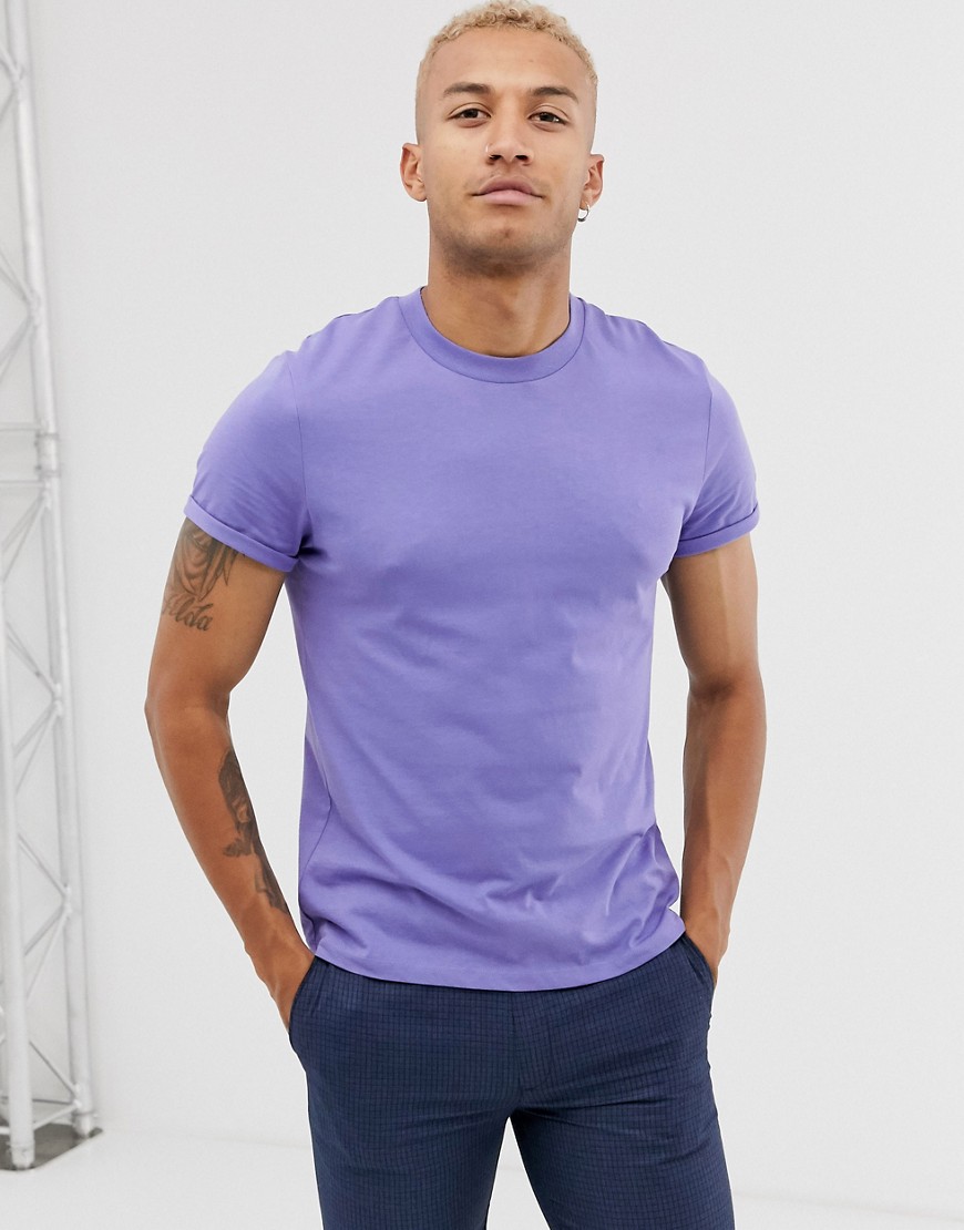 ASOS DESIGN t-shirt with crew neck and roll sleeve in purple