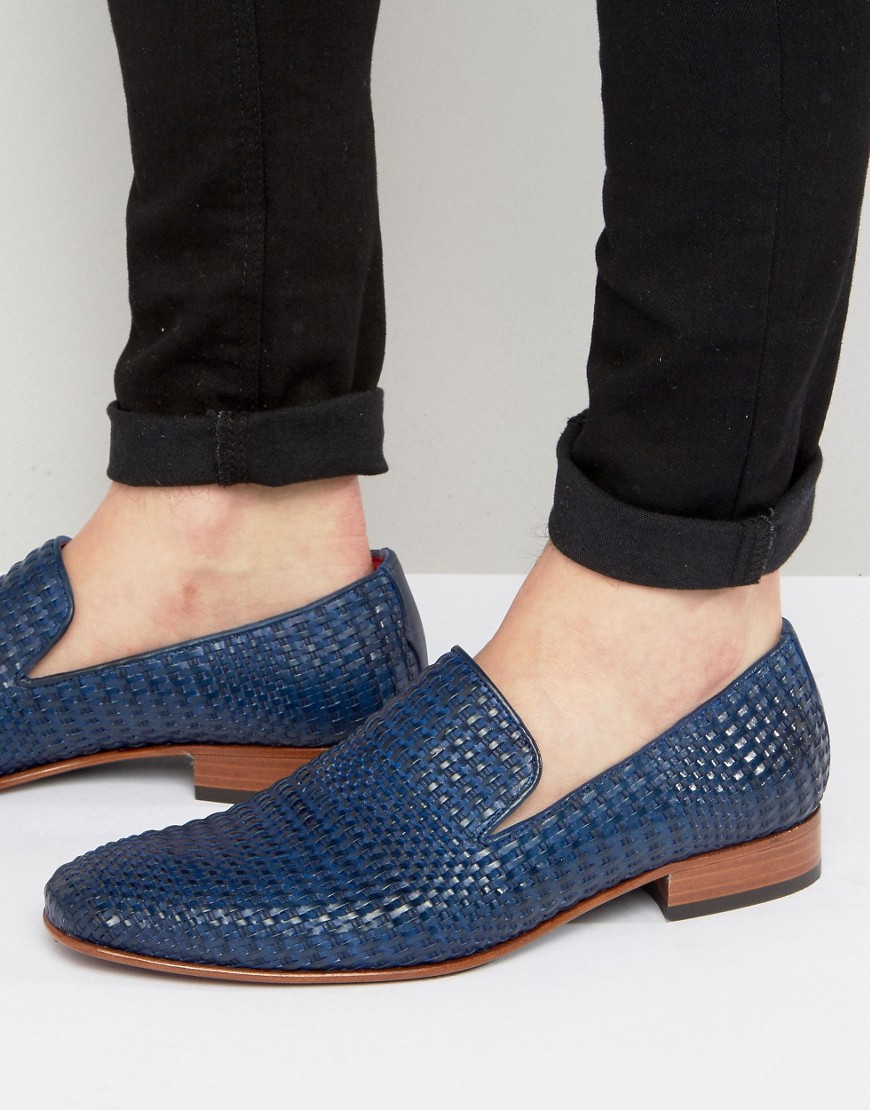 Jeffery West Yung Woven Leather Smart Loafers - Blue