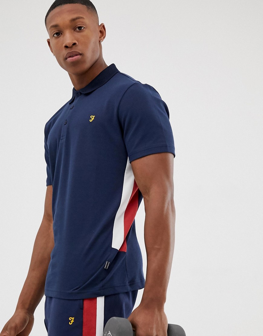 Farah Sport Mitchell side panel polo in navy