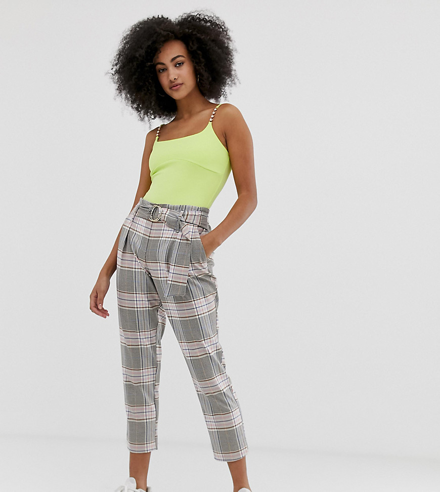 River Island tapered trousers with ring detail in check
