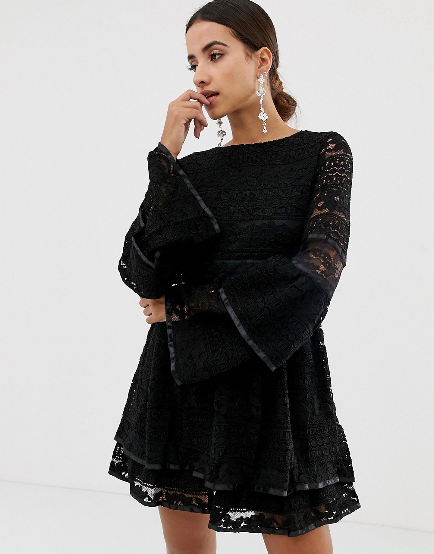 Dolly & Delicious bell sleeve layered lace mini dress