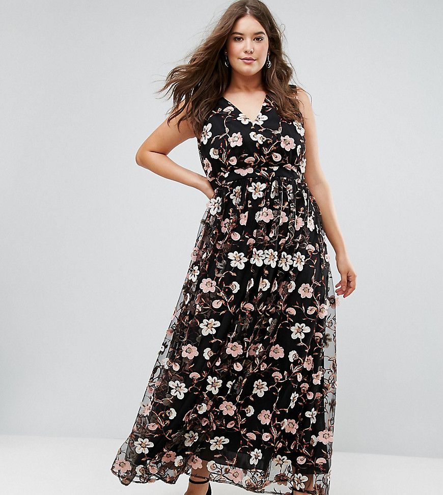 Truly You All Over Embroidered V Neck Maxi Dress - Multi