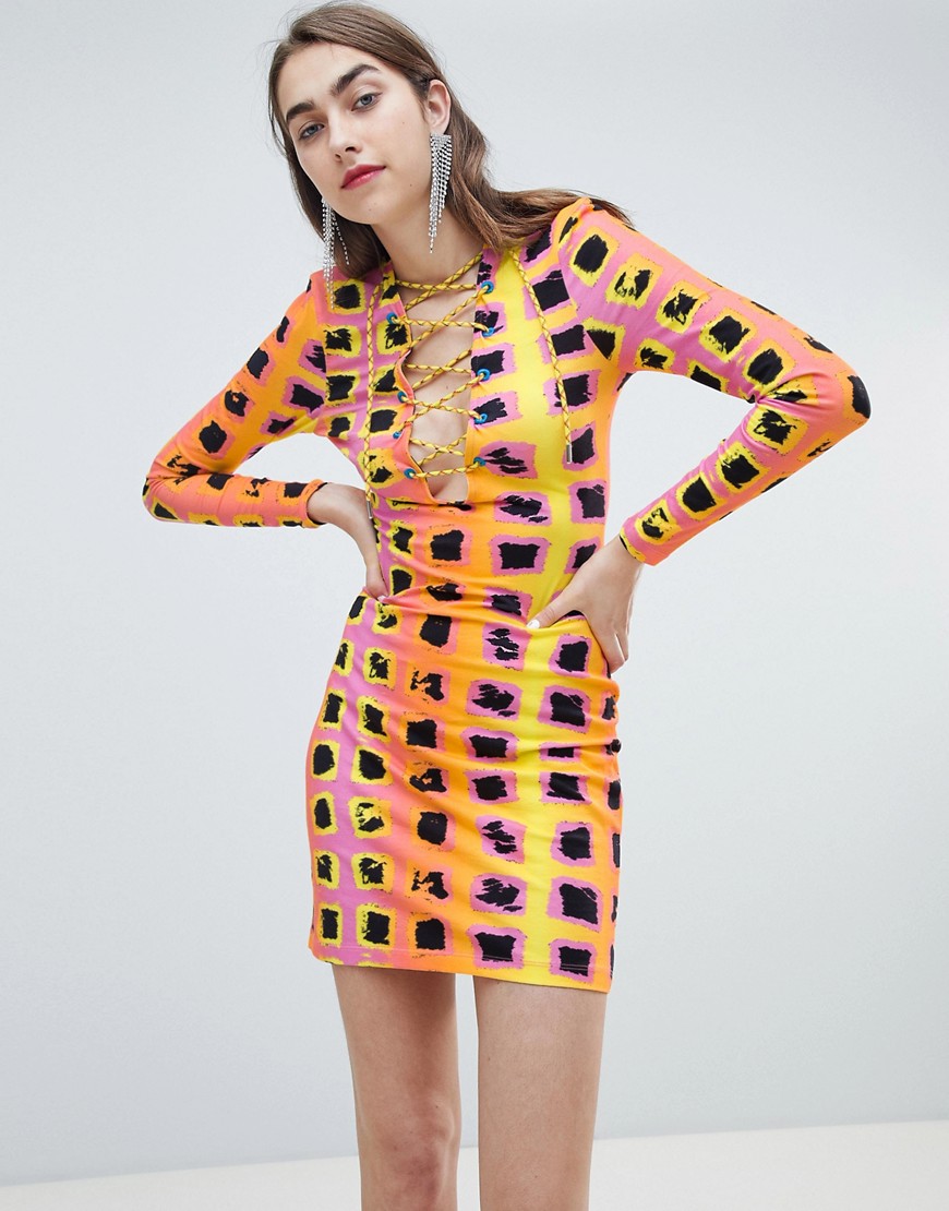 House of Holland Exclusive printed lattice tie dress