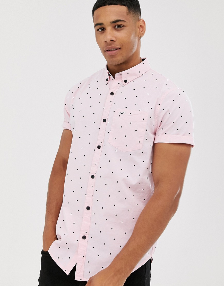 Hollister all over print short sleeve poplin shirt slim fit in pink