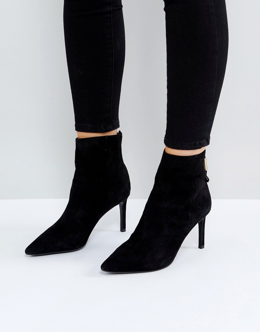 Dune London Oralia Suede Pointed Heeled Boots - Black
