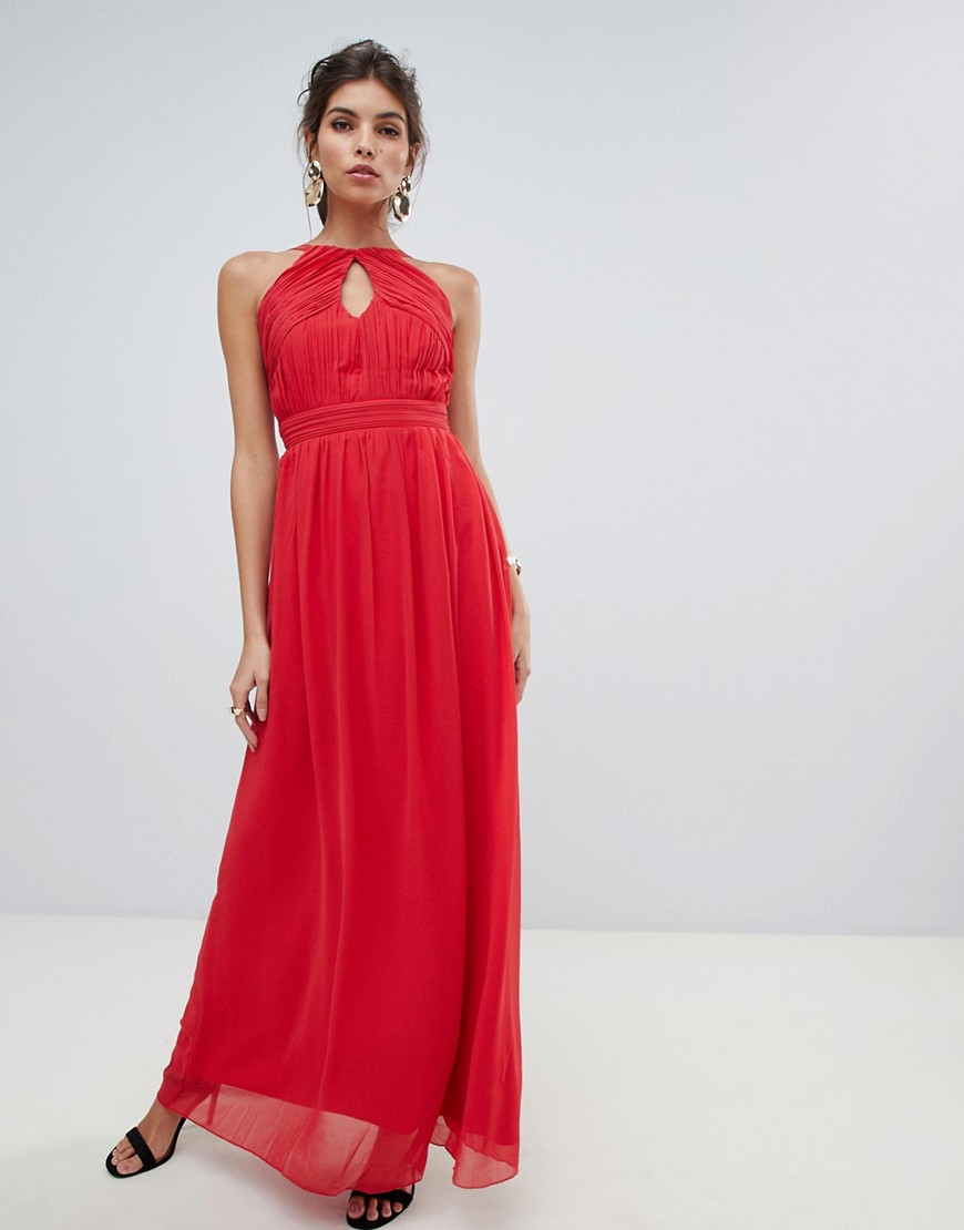 Little Mistress pleated panel bodice keyhole maxi dress and double straps.