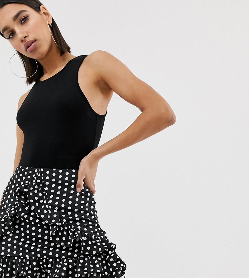 Missguided mini skirt with frill detail in black polka dot