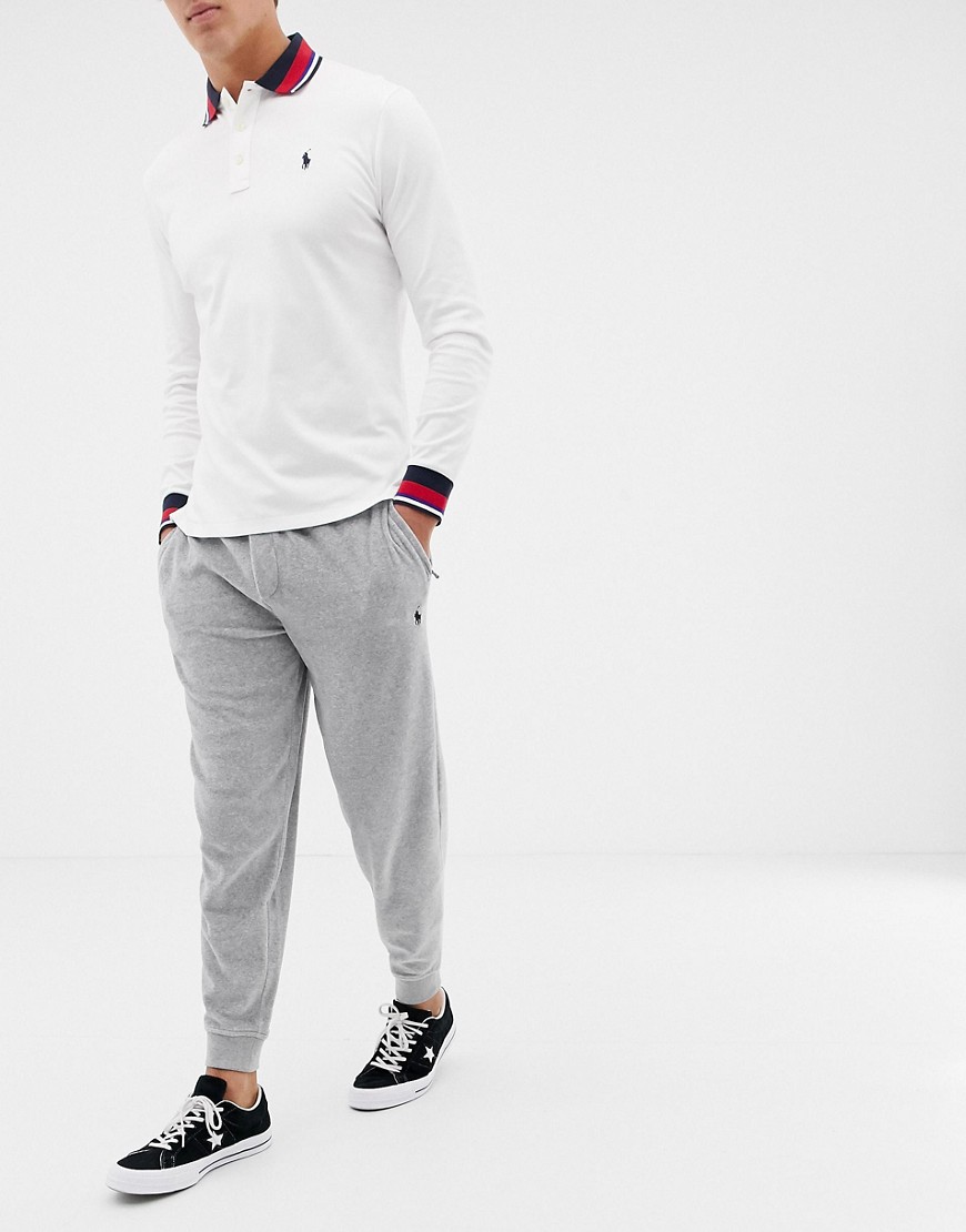 Polo Ralph Lauren velour cuffed joggers with player logo in grey marl