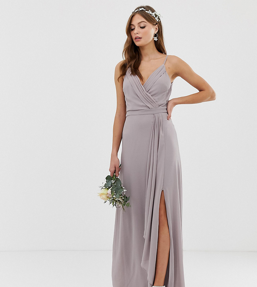 TFNC bridesmaid exclusive cami wrap maxi dress with fishtail in grey