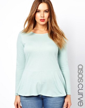 Image 1 of ASOS CURVE Exclusive Peplum Top in Soft Jersey with Sleeves