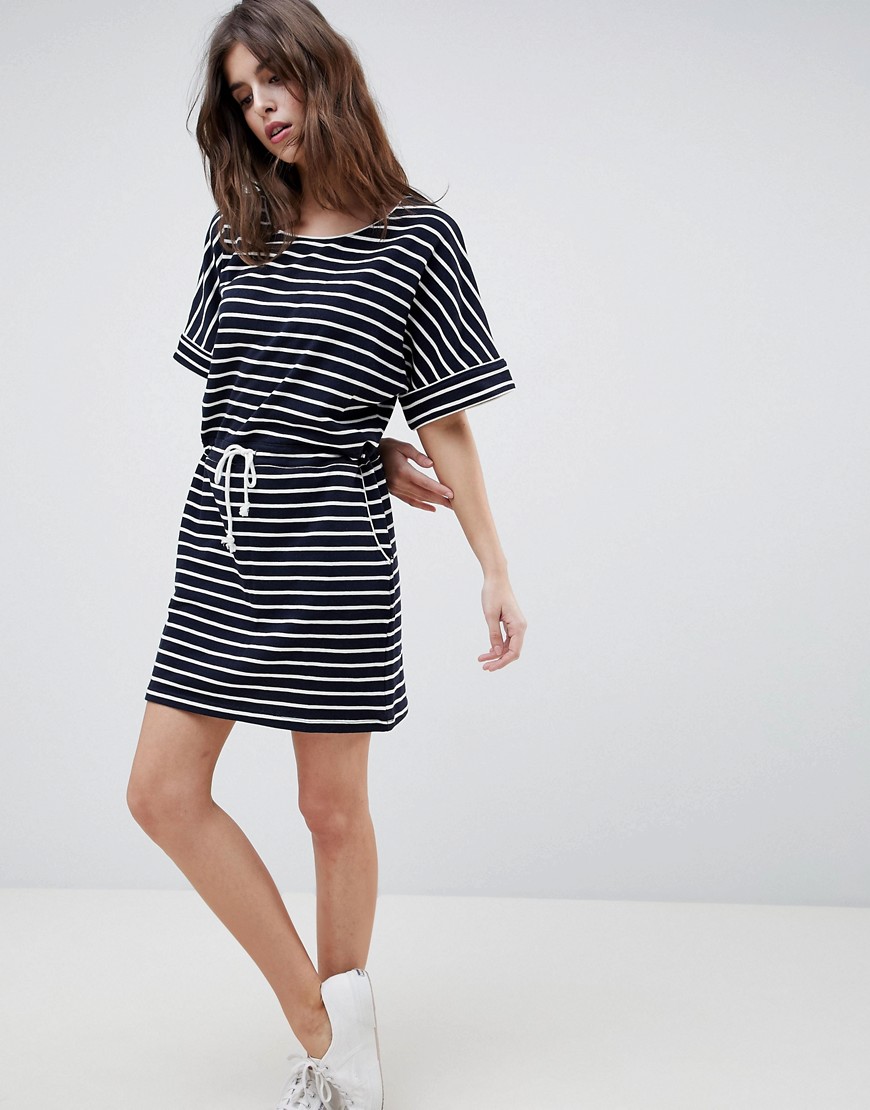 Esprit Drawstring Stripe T-Shirt Dress - Navy/white