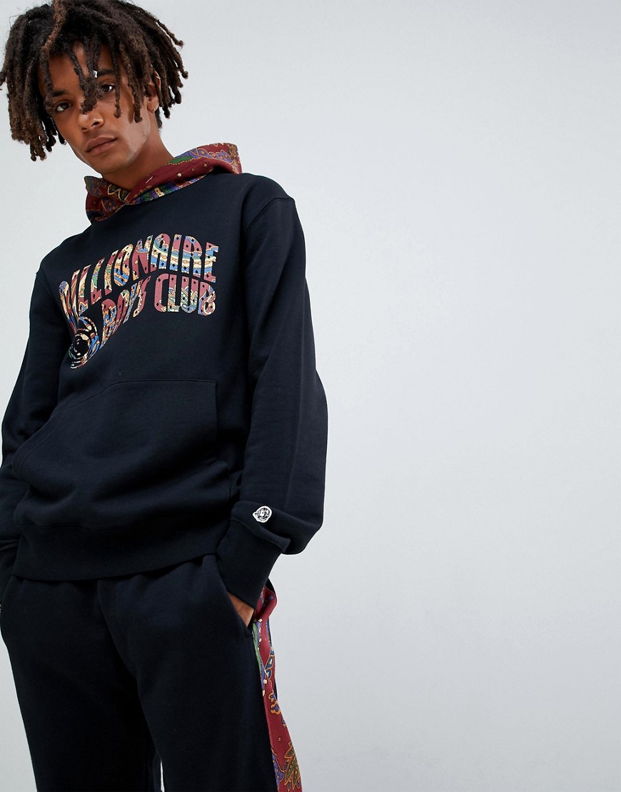 Billionaire Boys Club paisley contrast hoodie with arch logo in black - Black