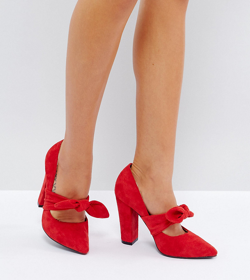 The March Red Bow Front Block Heeled Court Shoes - Red