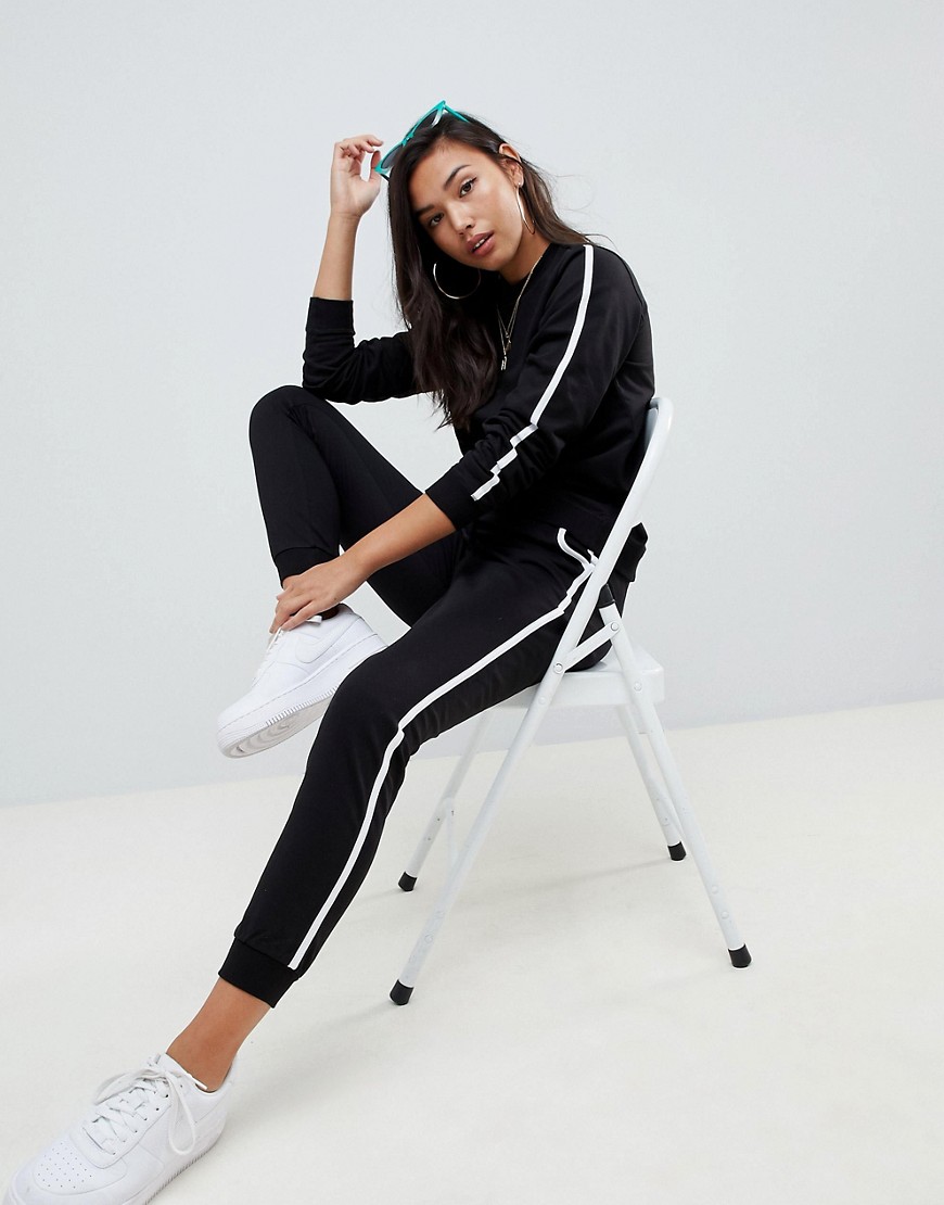 Asos Design Tracksuit Sweat / Basic Jogger With Tie With Contrast Binding-black
