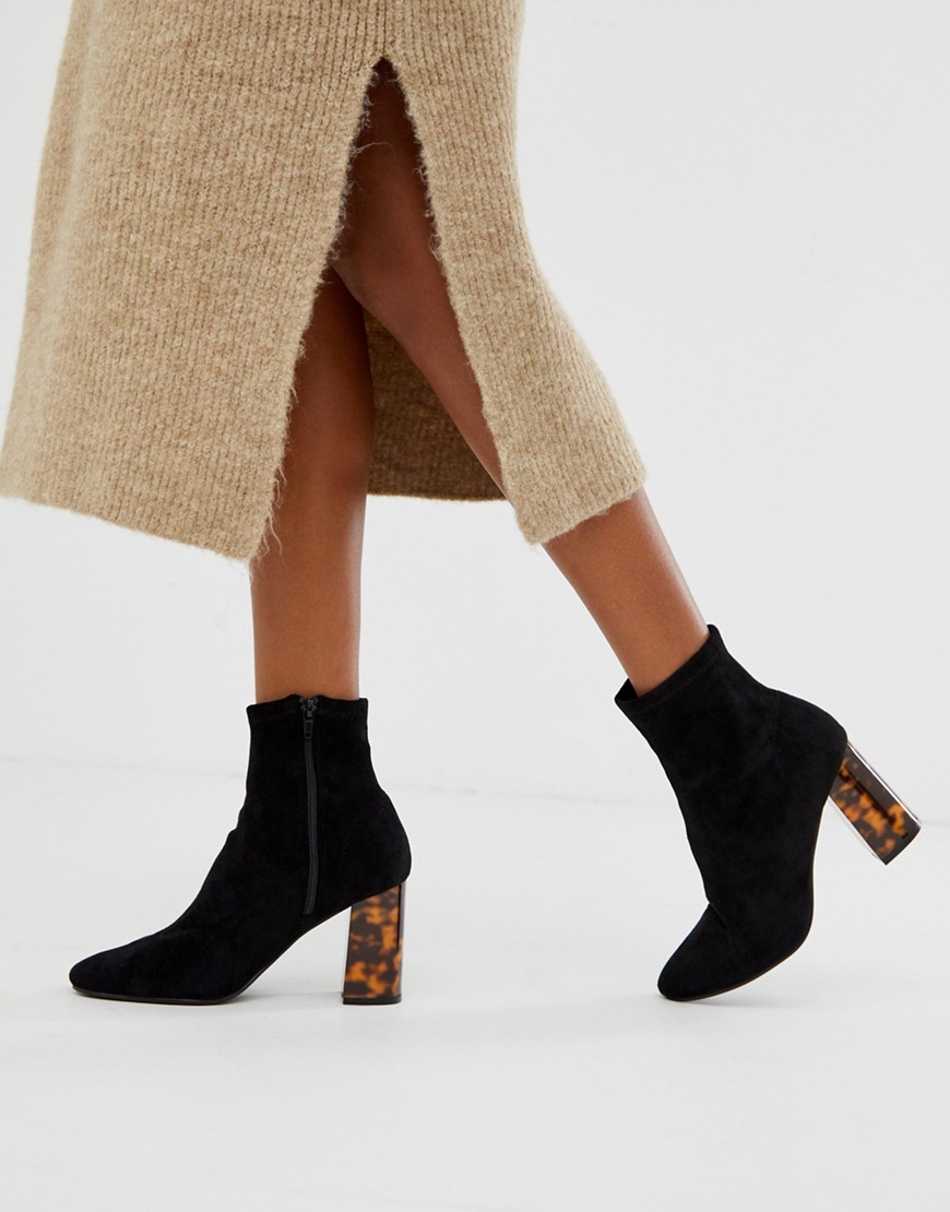 Pimkie knitted boots in black with tortoise heels