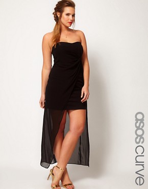 Image 1 of ASOS CURVE Bandeau Dress With Dipped Overlay