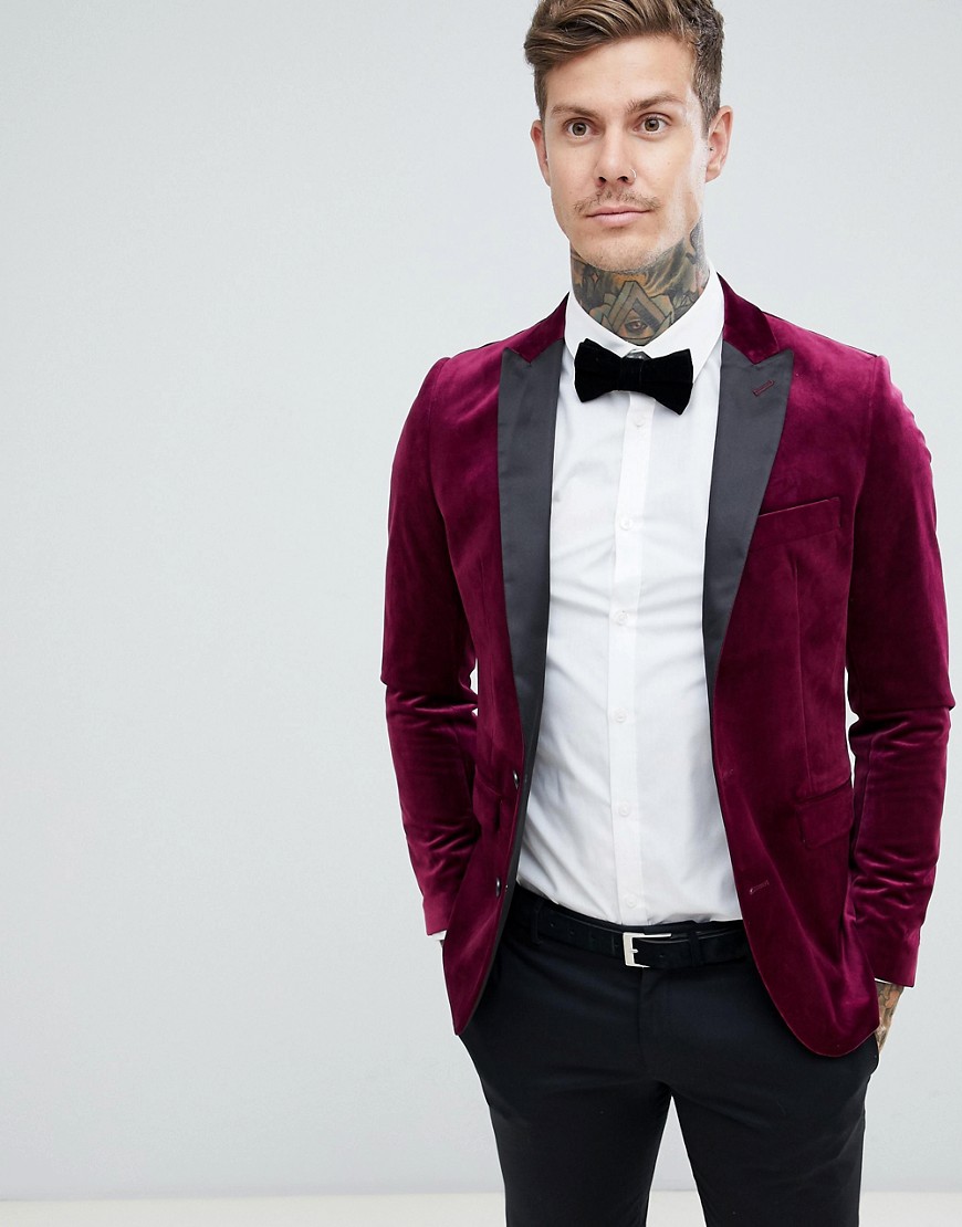 Gianni Feraud Premium Skinny Fit Velvet Blazer with Satin Collar