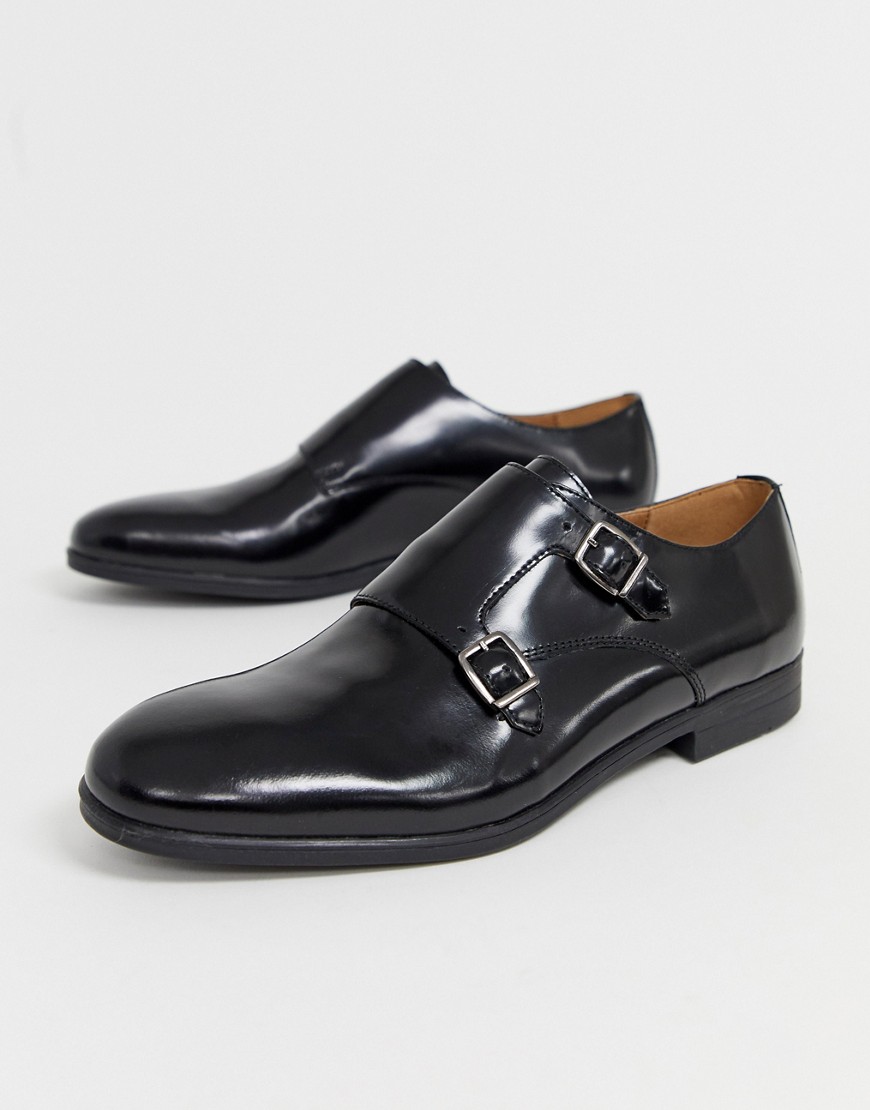 H by Hudson Rye monk shoes in black leather
