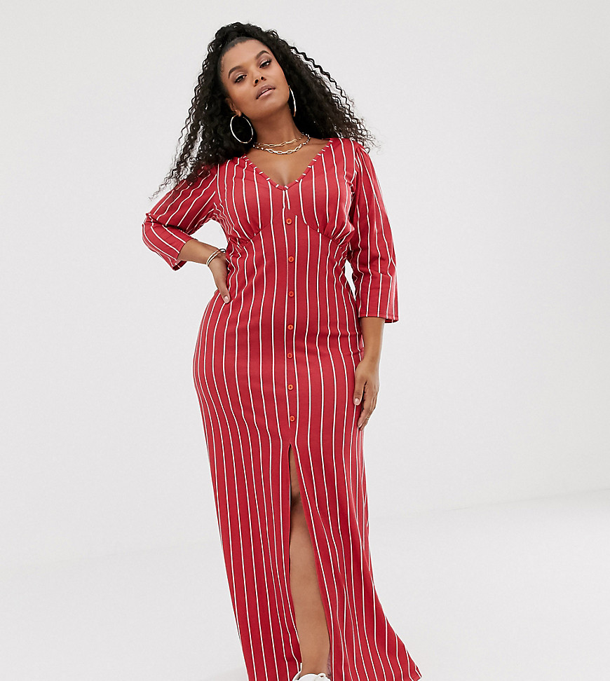 Pink Clove button front maxi dress  in red stripe