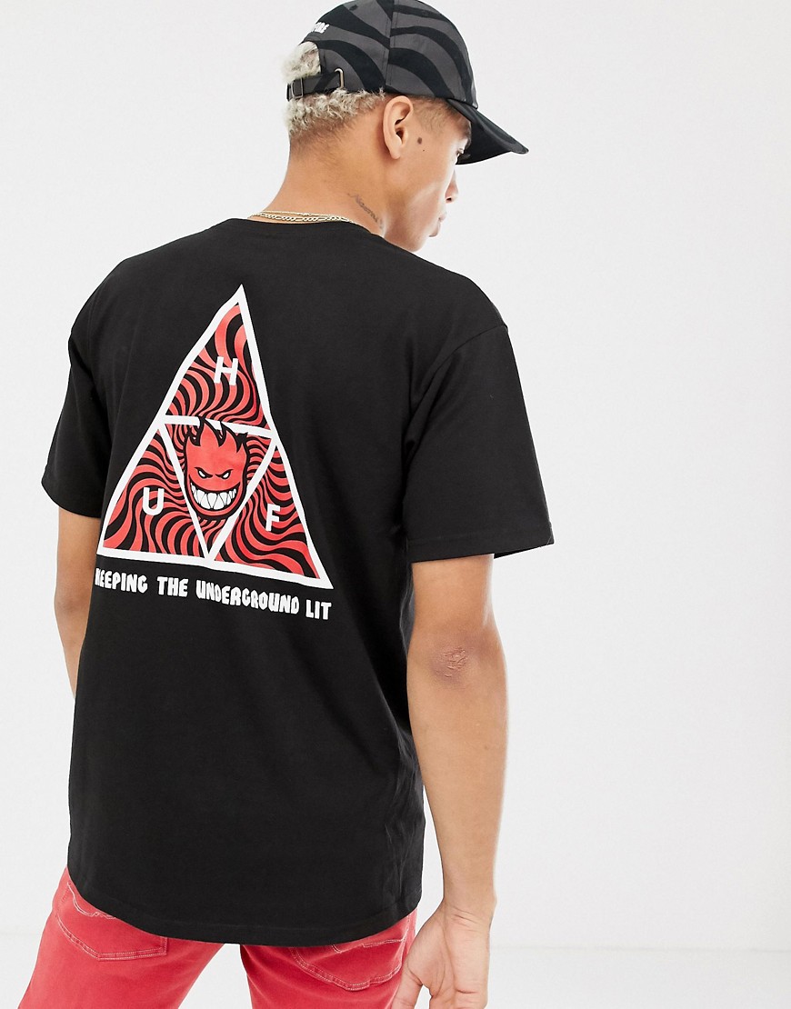 HUF x Spitfire T-Shirt With Triple Triangle Back Print In Black