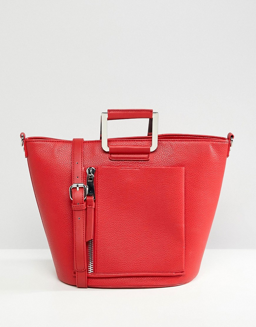 Faith Red Tote Bag With Front Zip Pocket