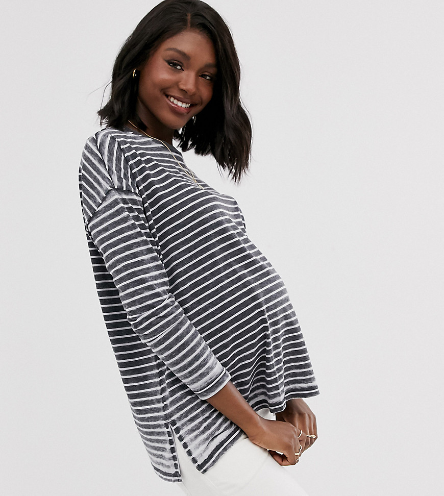 ASOS DESIGN Maternity oversized t-shirt in burnout stripe with long sleeve